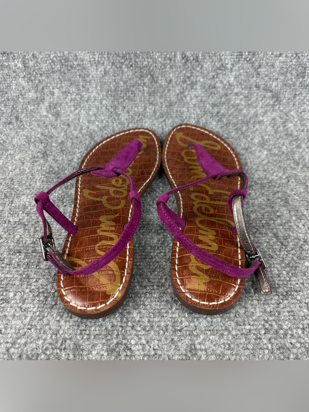 Sam Edelman Gigi Thong Sandals 7.5 Purple Suede Ankle Strap Flat Comfort - Picture 8 of 16